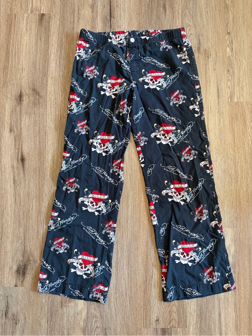 Ed Hardy Navy Pajama Pants with Red Skull Print